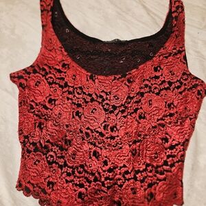 bebe Red and Black Lace Crop Top